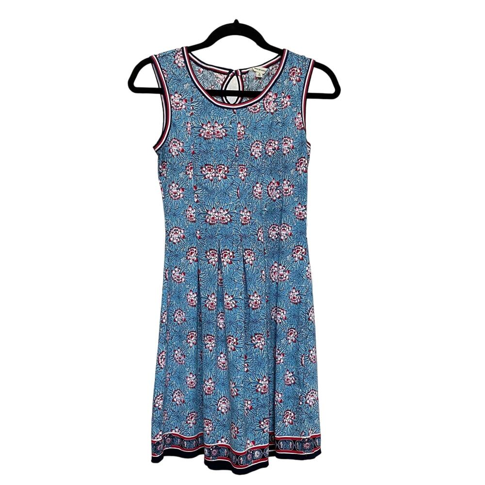 Max Studio S Cornflower Blue Floral Stretch Knit‎ Pleated Sleeveless Dress